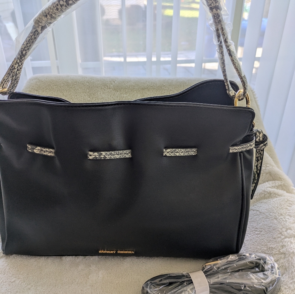 Badgley Mischka Black and White Snake Crossbody Bag